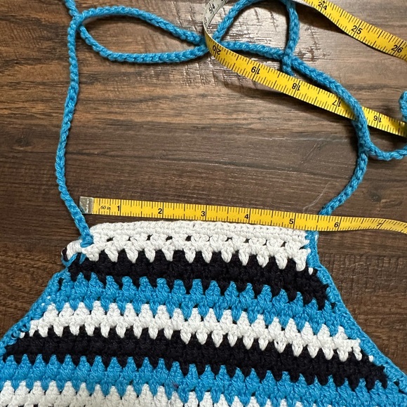 BP Crochet Zig Zag Stripe Tie Back Halter Crop Top Blue small USED FLAWED - Picture 4 of 13